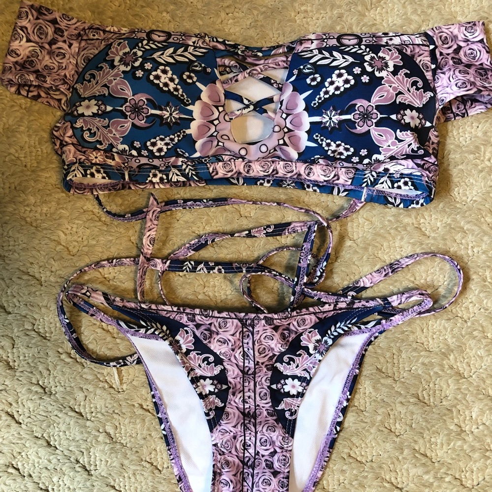 off shoulder floral bikini